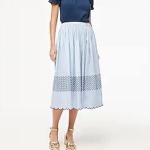 J. Crew Factory Banker Stripe Blue Embroidered midi skirt